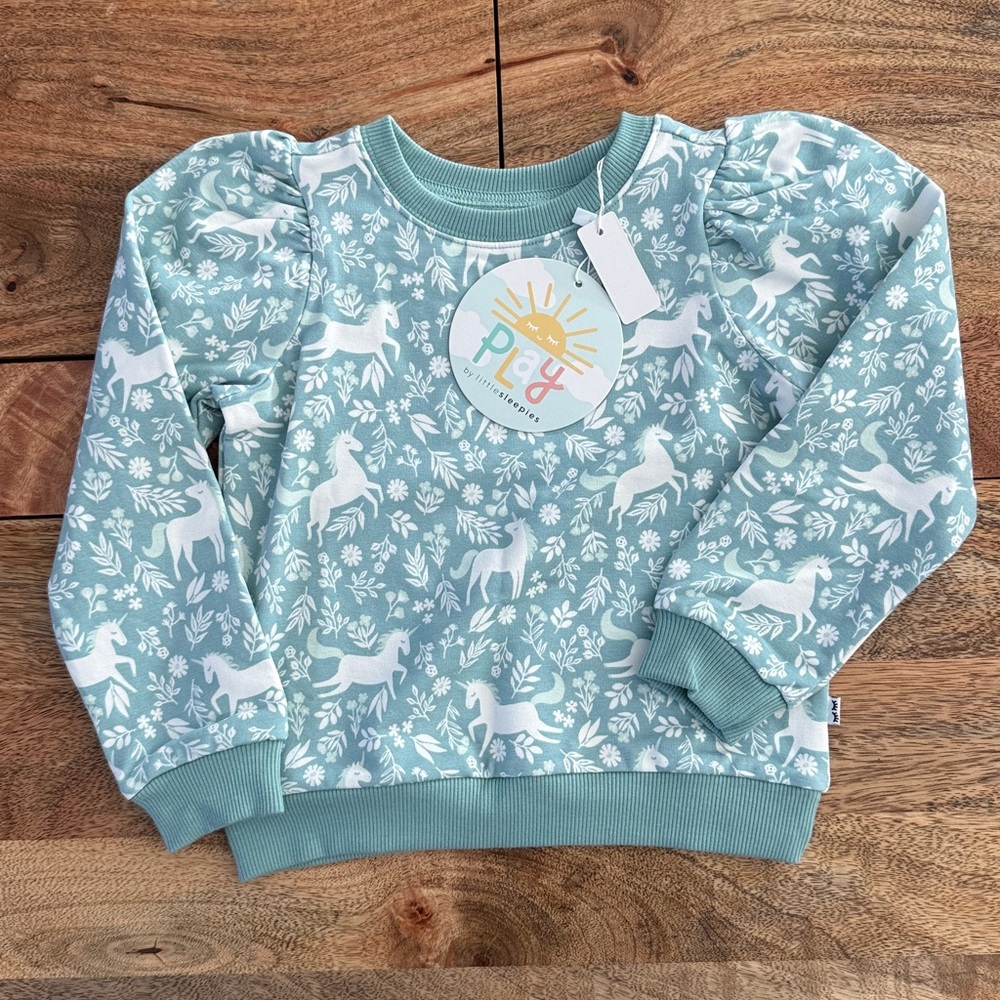 Little Sleepies Play Unicorn Garden Puff Sleeve Crewneck Toddler 3T